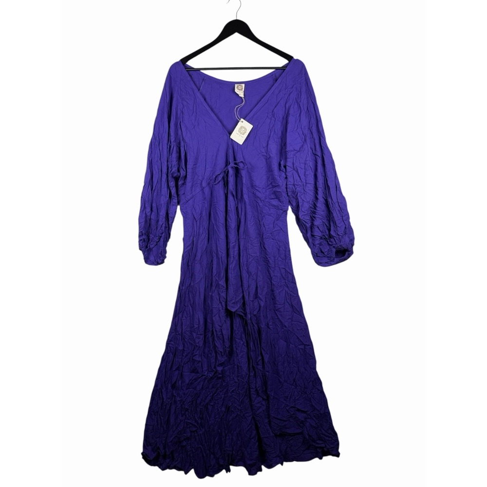 NWT Bali Elf Dress Long Sleeve Purple Flowy Boho Batik Maxi Sz 2XL XXL